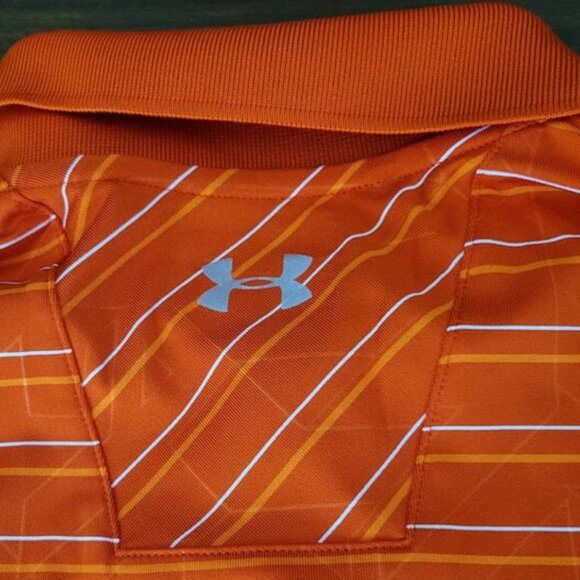 Under Armour Striped Golf Polo Orange Men's Medium Loose UA Heat Gear - Picture 5 of 7